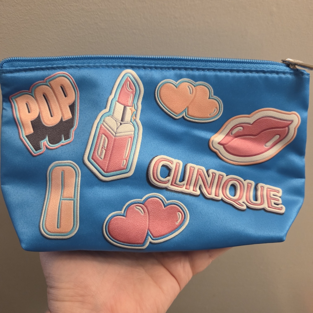 Clinique Vibrant Blue Pouch with Pink Accents